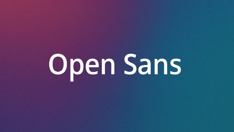 White text reading "Open Sans" appears centered on a vibrant gradient background