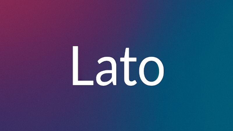 The word "Lato" appears in clean white text on a bold gradient background